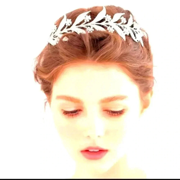 Floral Leaf Crystal Bride Wed Fairy Rhinestone Tiara - Picture 3 of 9